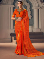 Saree Mall Women's Georgette Orange Embellished Designer Saree With Blouse Piece-VATIKA1003