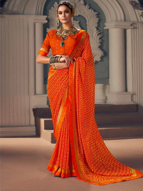 Saree Mall Women's Georgette Orange Embellished Designer Saree With Blouse Piece-VATIKA1003