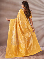 Saree Mall Women's Cotton Yellow Woven Design Designer Saree With Blouse Piece-SMIKSHA88902