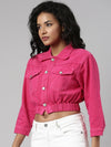 Women Fuchsia Solid Denim Jacket-GZ-5580-Fuchsia