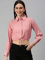 Women's Pink Solid Crop Tops-AE-7037-Pink