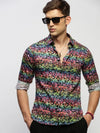 Men Black Floral Shirt-PRISM-1699-Black