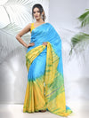 Yellow And Sky Blue Shibori Printed Silk Saree-MA56BSL34660010