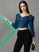 Women's Blue Solid Top-AE-10551-Teal