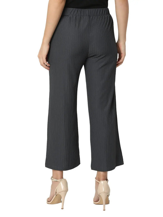 Smarty Pants Women's Cotton Rib Grey Color Pleated Trouser