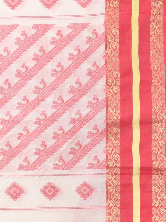 Beige Cotton Handwoven Saree With Zari Borders-MA66CT431820067