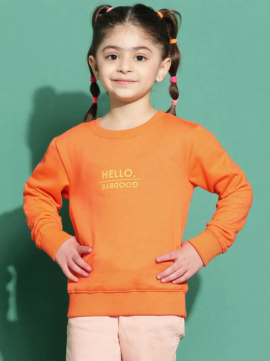 Tales & Stories Orange Printed SweatShirt For Girls