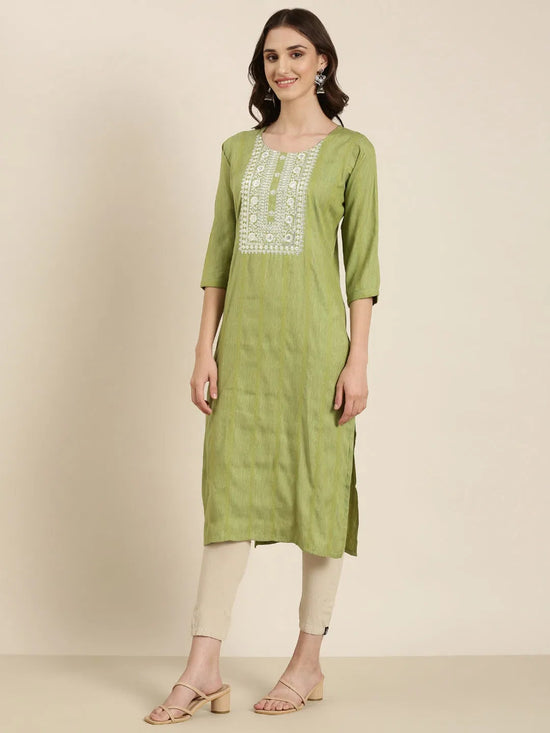 Women Green Solid Straight Kurta-SKC-1191-Green