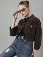 Women Coffee Brown Solid Denim Jacket-GZ-5580-Coffeebrown