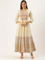 Women's Beige Printed Anarkali Kurtas-AT-A003-LG-Offwhite