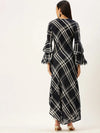 Women's Blue Checked A-Line Kurtas-ON-528-Navyblue