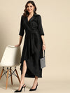 Shirt Dress with front Drape in Black