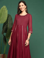 Women's Maroon Solid A-Line Kurta-ON-546-Maroon