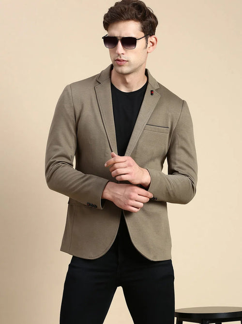 Men Green Solid Casual Blazer-LBR-5500-Olive