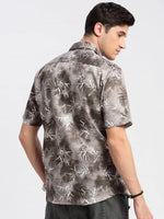 Men Spread Collar Floral Grey Casual Shirt-NAHAR-2174-Grey