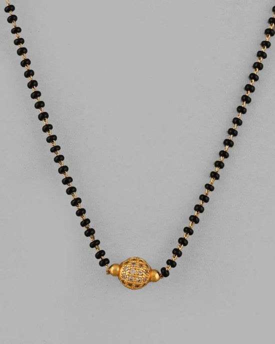 Gold-Plated AD-Studded & Beaded Mangalsutra-VOJ289