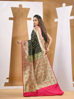 Black Katan Silk Banarasi Saree With Ethnic Motifs And Woven Designs-MA53KA441380029