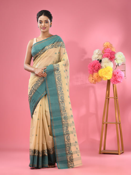 Beige Pure Cotton Tant Saree With Woven Designs-MA51TT43540056