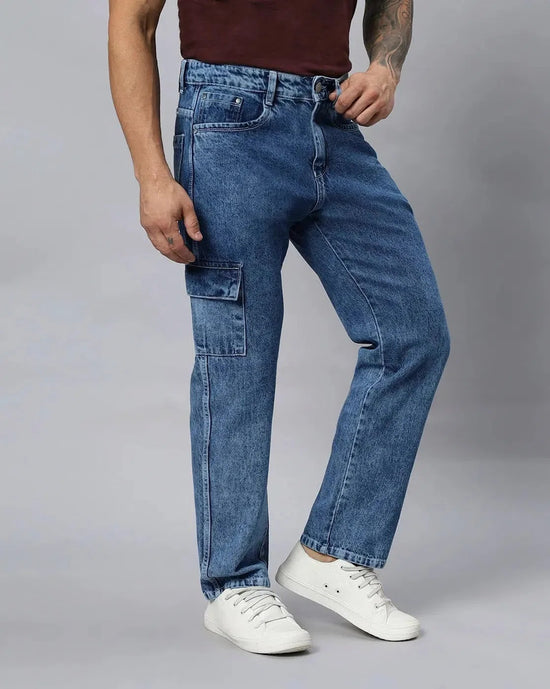 Retro Denim Jeans with 5 pockets-Blue-HBD25-30