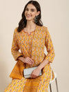 Women Mustard Floral Kurta Set-RJF-031-Mustard