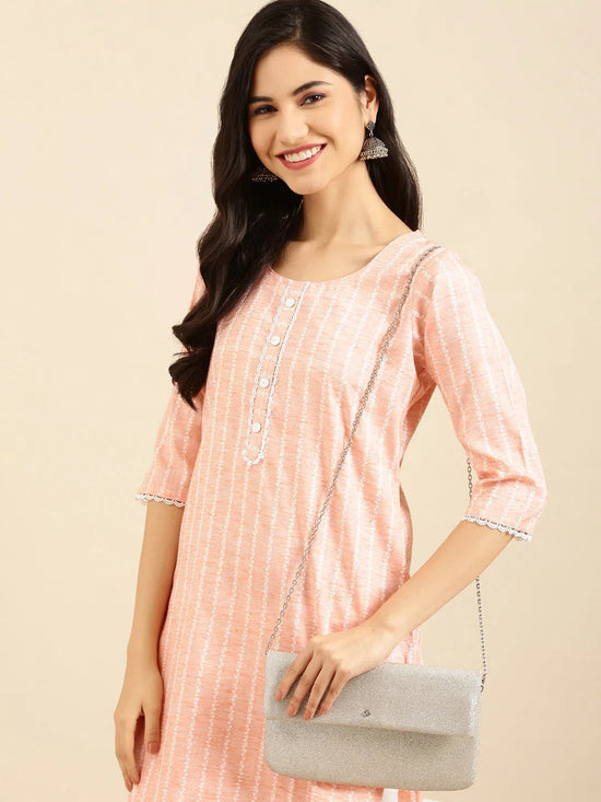 Women's Pink Solid Straight Kurta-SKC-3312-Peach