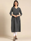 Women's Blue Printed A-Line Kurta-SKF-080-2-Navyblue