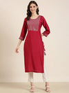 Women Maroon Solid Straight Kurta-AT-A1041-K-Maroon