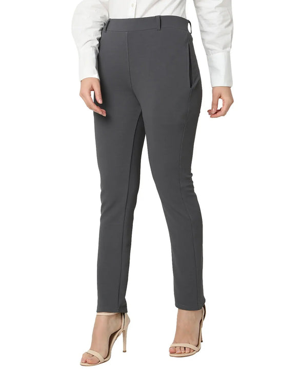 Smarty Pants Women's Cotton Lycra Ankle Length Grey Formal Trouser-SMPT-954C-S