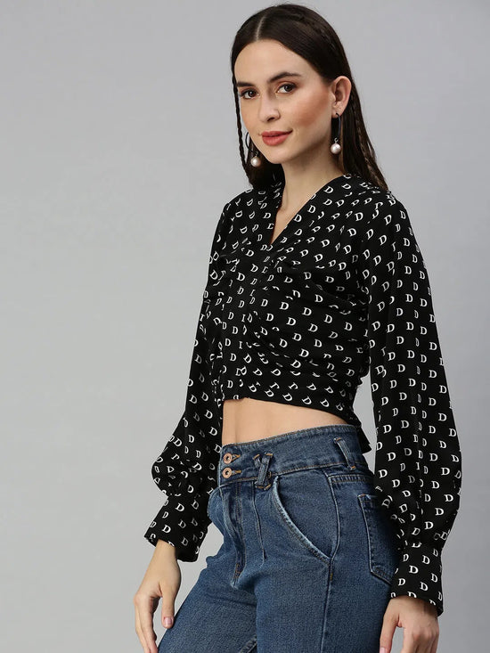 Women's Black Printed Tops-AE-10309-Blackwhite