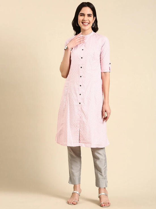 Women's Pink Printed Straight Kurta-NJ-1084352-1-Pink