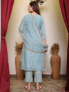 Avanshee Women's Latest Embroidred Chanderi Kurta, Pant With Dupatta Set-ES-7539SKY