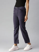 Women's Purple Solid Denim Relaxed Jeans-IM9800-Purple