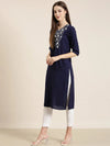 Women Navy Blue Solid Straight Kurta-NJ-3612218-Navyblue