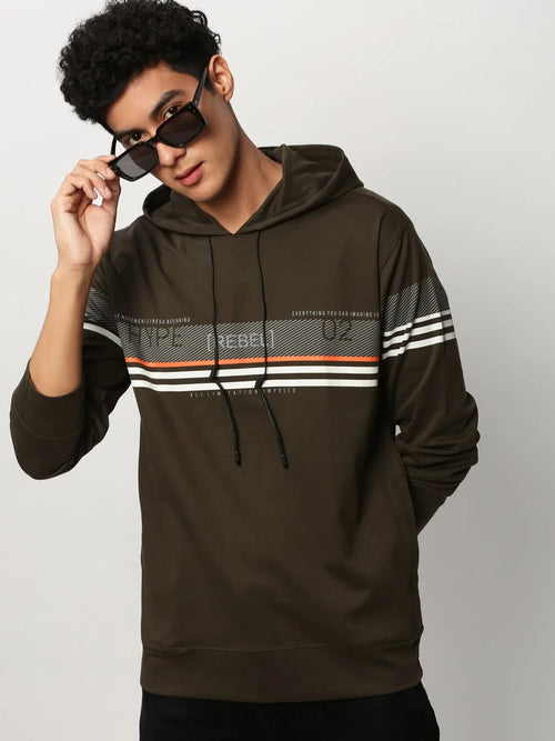 Men Green Graphics Casual Sweatshirts-AJ-MN-127-Olive