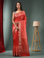 Red Blended Silk Handwoven Saree With Woven Zari Border-MA50BSL34830120