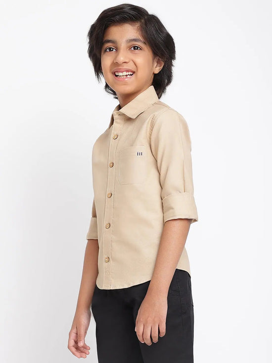 Tales & Stories Boys Beige Cotton Solid Full Sleeves Regular Fit Shirt