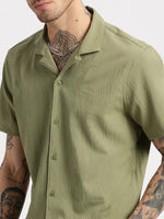 Men Cuban Collar Solid Green Casual Shirt-FELCO-2205-Green