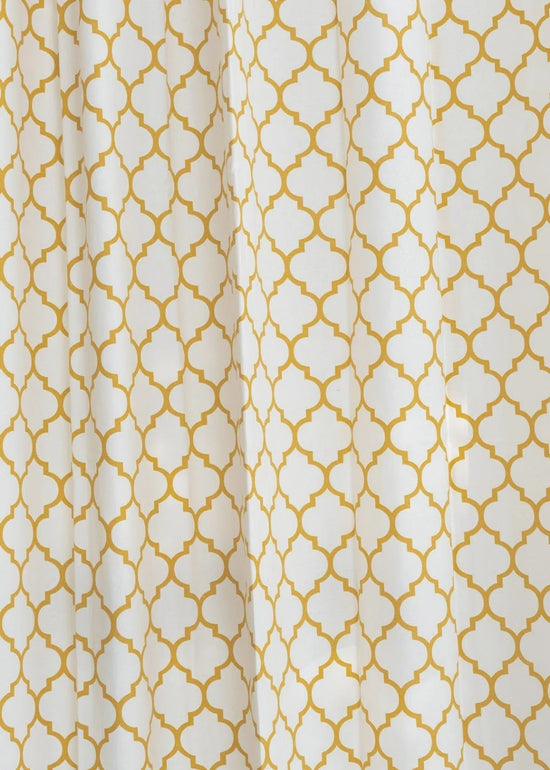 Trellis Printed 100% cotton geometric curtain for bed room - Room darkening - Mustard - Pack of 1-230423097