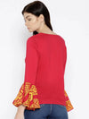 Ikat Printed bell sleeve boat neck top in Red