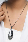 Black Stone Studded Pandent Necklace-VOJ225