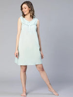 Muzzy Mint Button -Up With Lace Women Nightwear Cotton Dress