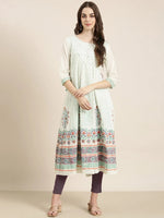 Women Cream Floral Anarkali Kurta-RF-004-Cream