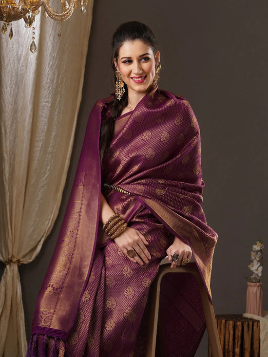 Saree Mall Women's Georgette Purple Woven Design Woven Saree With Blouse Piece-12ALEKHA1201