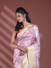 Nude Pink Floral Print Silk Soft Saree With Zari Border-MA60BSL01770009