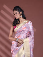 Nude Pink Floral Print Silk Soft Saree With Zari Border-MA60BSL01770009