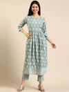 Women's Sea Green Printed Kurta Set-SKC-3377-Seagreen