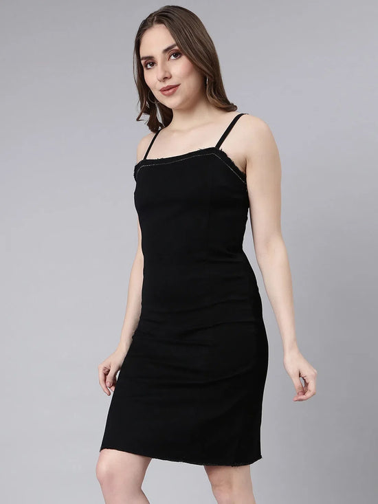 Women Black Solid Pinafore Dress-LT-D-105522-Black