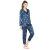 Smarty Pants Women's Silk Satin Teal Blue Color Pink Panther Print Full Sleeves Night Suit