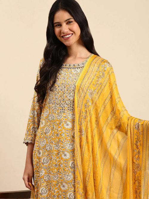 Women's Yellow Printed Kurta Set-GW-3132-Yellow