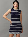 Women's Navy Blue Striped Bodycon Dress-BEC-2-Navyblue